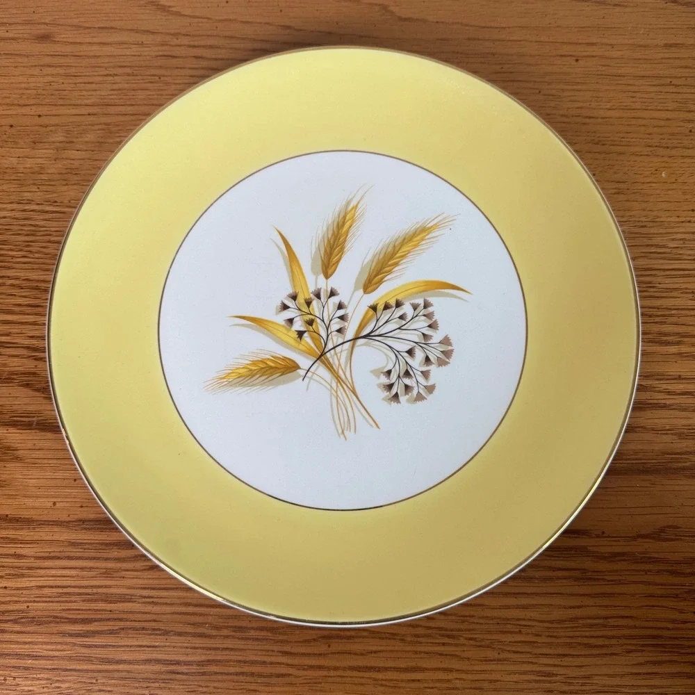 Century Service Corp Autumn Gold Wheat Plate Yellow Rim Semi Vitreous Dinnerware